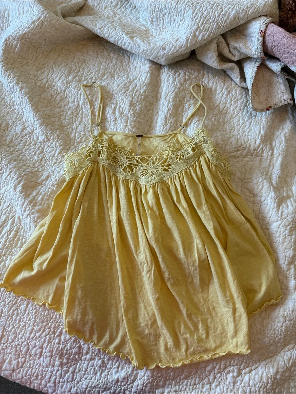 Free People Yellow Lace-Trim Spaghetti Strap Camisole
